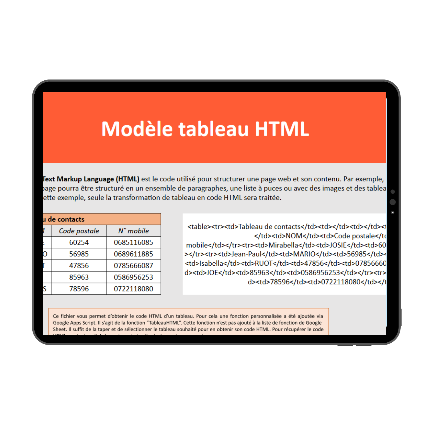 Modèle tableau HTML
