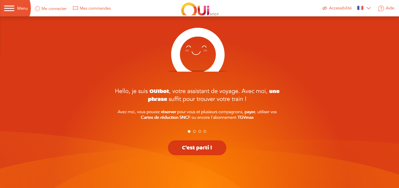 capture écran de ouibot chatbot de la SNCF