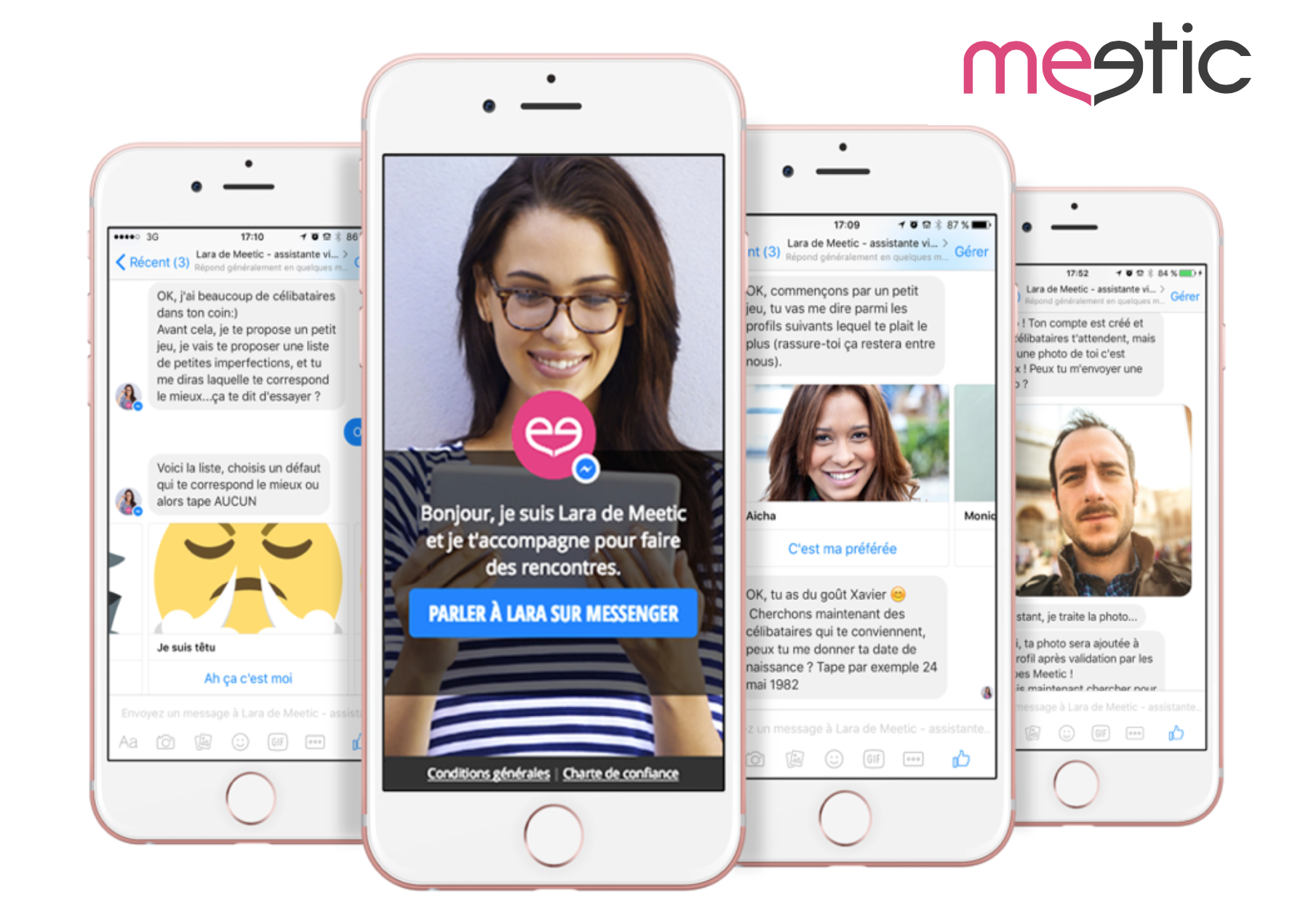 captures écran de lara chatbot de meetic